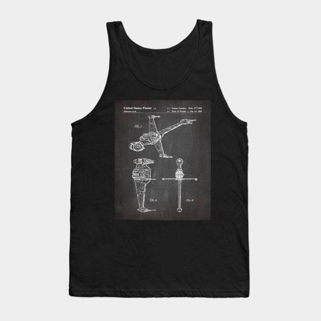 Sci-Fi Movies Patent - Science Fiction Fan Space Ship Art Art - Black Chalkboard Tank Top by patentpress